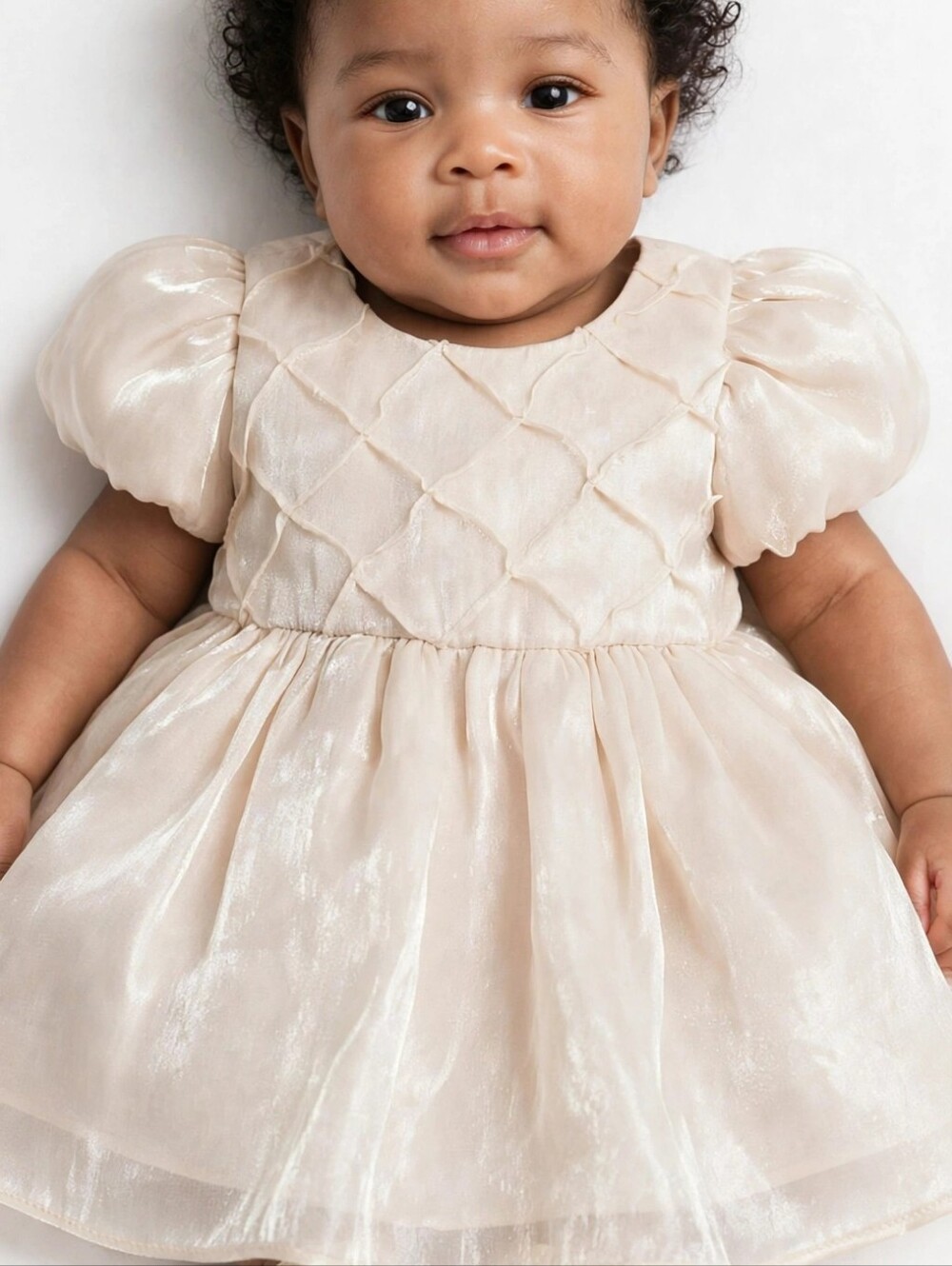 Rare Editions Shimmery Cream Puff Sleeve 3-6 Months Infant Dress